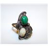 Image 2 : Native American Navajo Old Pawn Sterling Silver Malachite Mother of Pearl MOP Ring Size 5 Squash Blo