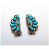 Image 1 : Vintage Old Pawn Native American Zuni Sterling Silver Turquoise Rosette Cluster Clip On Earrings