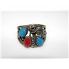 Image 1 : Navajo Old Pawn Native American Sterling Silver Turquoise Coral Ring Size 6 Squash Blossom Design