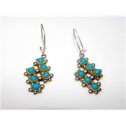 Vintage ZUNI Native American Sterling Silver Sleeping Beauty Mine Turquoise Pierced Dangle Statement