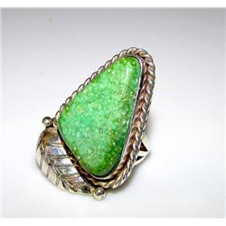 Vintage Old Pawn Native American Navajo Sterling Silver Carico Lake Mine Turquoise Statement Ring Si