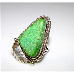 Vintage Old Pawn Native American Navajo Sterling Silver Carico Lake Mine Turquoise Statement Ring Si