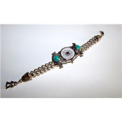 Vintage Native American Sterling Silver Turquoise Lady's Watch Band with Liberty Watch