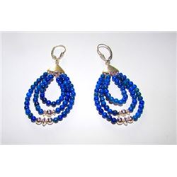 Vintage Blue Lapis Lazuli Sterling Silver 925 Beaded Earrings Desert Rose Trading Pierced Dangle Sta