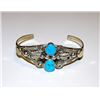 Image 1 : Native American Navajo Sterling Silver Kingman Turquoise Cuff Bracelet Squash Blossom Design