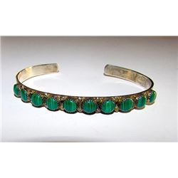 Native American Navajo Annabelle Peterson Sterling Silver Malachite Cuff Bracelet