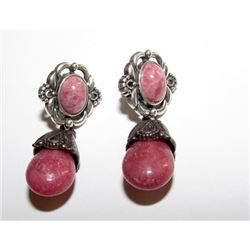 Vintage Carolyn Pollack Relios Sterling Silver Pink Rhodonite Earrings Southwestern Native American 