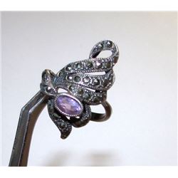 Art Nouveau Sterling Silver Amethyst Marcasites Filigree Statement Cocktail Ring Size 7