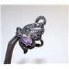 Image 1 : Art Nouveau Sterling Silver Amethyst Marcasites Filigree Statement Cocktail Ring Size 7