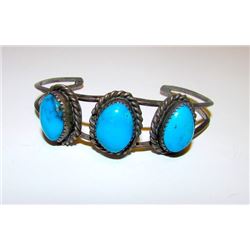 Old Pawn Native American Navajo Sterling Silver Turquoise Cuff Bracelet