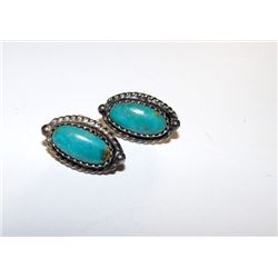 Old Pawn Native American Navajo Sterling Silver Turquoise Pierced Earrings