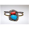Image 1 : Vintage Native American Navajo Sterling Silver Coral Turquoise Cuff Bracelet by Highly Collectible A