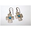 Image 1 : Native American Navajo Old Pawn Sterling Silver 925 Turquoise Cross Pieced Dangle Earrings