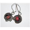 Image 1 : Old Pawn Native American Navajo Sterling Silver Coral Pierced Earrings Squash Blossom Desing