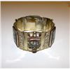 Image 1 : Taxco Mexican Sterling Silver Pre Eagle Carved Abalone Shell Aztec Warrior Mask Design Wide Panel Br
