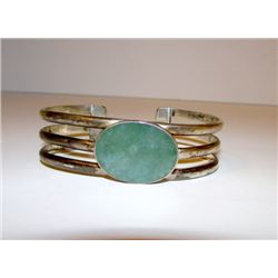 Vintage Sterling Silver 925 Green Amazonite Cuff Bracelet