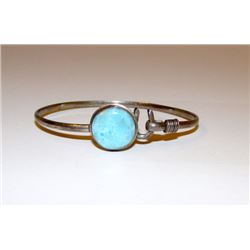 Sterling Silver 925 Larimar Bangle Bracelet Horse Shoe Good Luck Design