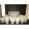 Image 1 : Punch Bowl Set Footed Cups Frosted Glass Tiara 25 pieces Provincial Pattern with Ladle