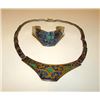 Image 1 : Vintage Taxco Mexican Sterling Silver 925 Turquoise Malachite Inlay Tribal Design Necklace and Brace
