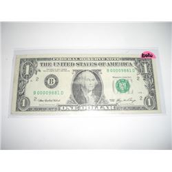 2006 SERIES EXTREMELY RARE *LOW # 4-DIGITS HIGH GRADE* $1.00 SERIAL # B00009881D. DOLLAR CAME OUT OF