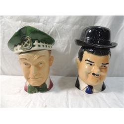 PAIR EZRA BROOKS WHISKY DECANTERS LAUREL HARDY