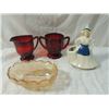 Image 1 : BOX LOT DEPRESSION GLASS CARNIVAL RUBY RED FIGURE