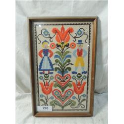 VINTAGE FRAMED SWEDISH NEEDLEPOINT NEEDLE POINT AR