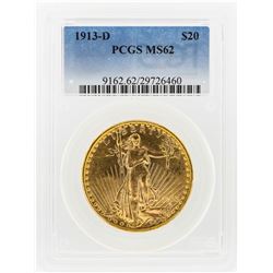 1913-D $20 St. Gaudens Double Eagle Gold Coin PCGS MS62