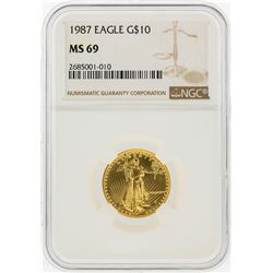 1987 $10 American Gold Eagle Coin NGC Graded MS69
