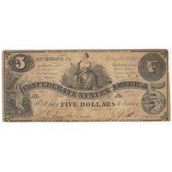 1861 $5 The Confederate States of America Note