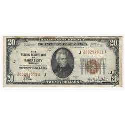 1929 $20 National Currency Note Bank of Kansas City, MO