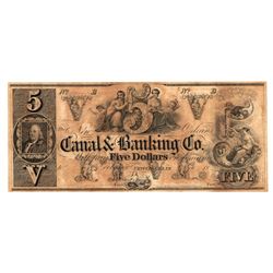1800's $5 Canal & Banking Co. Obsolete Bank Note