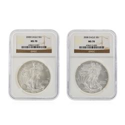 2008 $1 American Silver Eagle Coin Set NGC Graded MS70