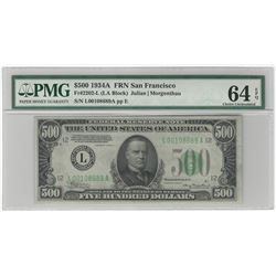 1934A $500 Federal Reserve Note PMG Graded 64EPQ