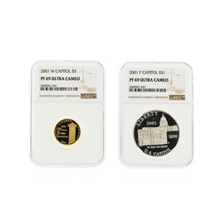 Capitol Commem 2001-W $5 Gold & 2001-P $1 Silver Coin Set NGC  PF69 Ultra Cameo