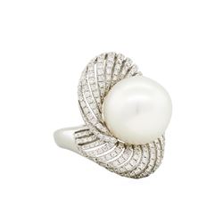 18KT White Gold 1.41ctw Diamond and Pearl Ring