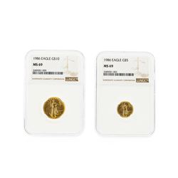 1986 $5 and $10 American Gold Eagle Coin Set NGC Graded MS69