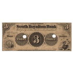 1854 $3 South Royalton Bank Obsolete Note