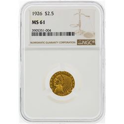 1926 $2 1/2 Indian Head Quarter Eagle Gold Coin NGC MS61