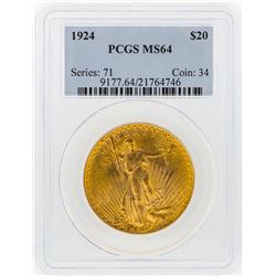 1924 $20 St. Gaudens Double Eagle Gold Coin PCGS MS64