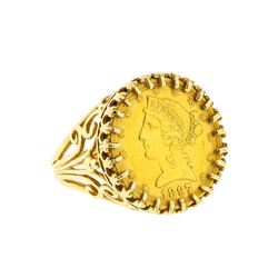 1897 $5 Liberty Head Gold Coin in 14k Gold Ring
