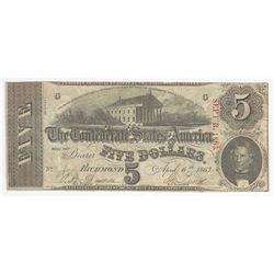 1863 $5 The Confederate States of America Note