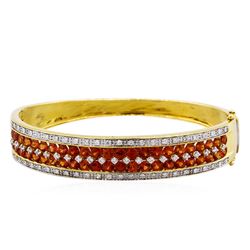14KT Yellow Gold 7.00ctw Orange Sapphire and Diamond Bangle Bracelet