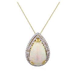 14KT Yellow Gold 11.56ct Opal and Diamond Pendant with Chain