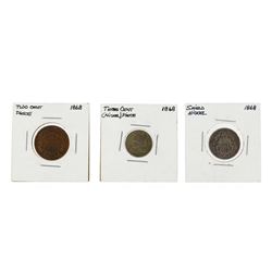 1868 2 Cent Piece, 3 Cent Nickel, and 5 Cent Shield Nickel Coin set