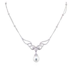 14KT White Gold Pearl and 1.60ctw Diamond Necklace