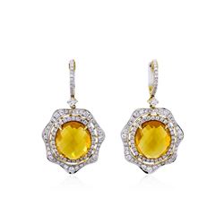 14KT Yellow Gold 14.91ctw Citrine and Diamond Dangle Earrings