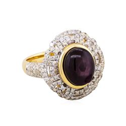 14KT Yellow Gold 7.34ct Unheated Star Ruby and Diamond Ring