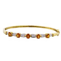 14KT Yellow Gold 2.26ctw Orange Sapphire and Diamond Bangle Bracelet