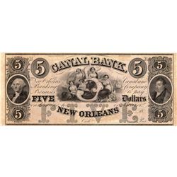 1800's $5 New Orleans Louisiana Canal Bank Note